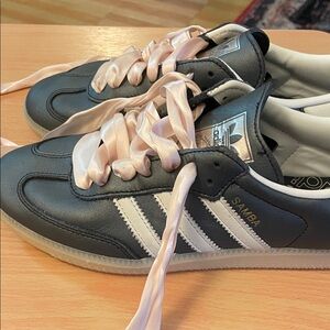 adidas Samba Women's Black Sneakers with Pink Satin Laces